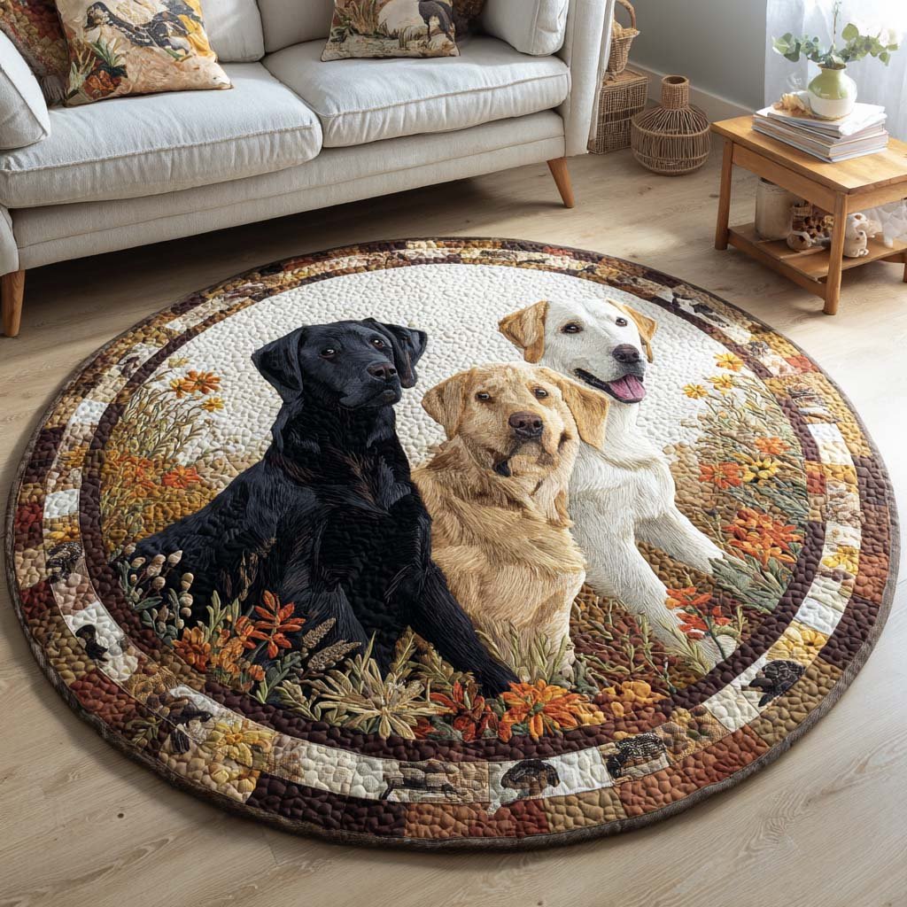 Labrador Garden Bloom Round Mat Rug - Cute Pet Design | Animal Printed Home Decor