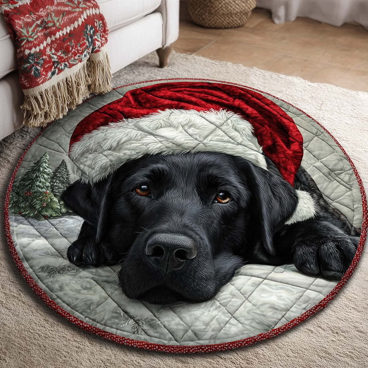 Labrador Round Mat Rug - washable non-slip printed rug
