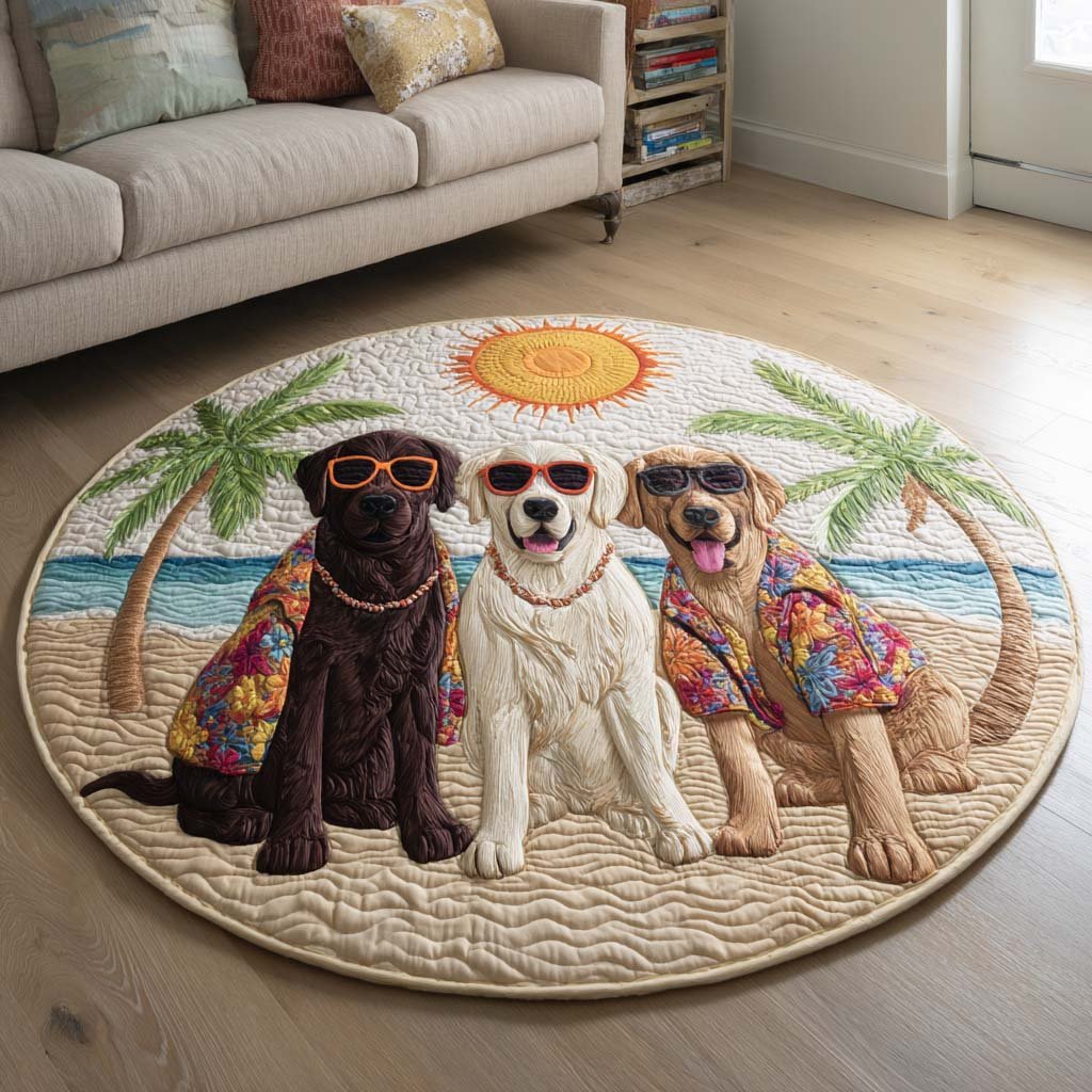 Labrador Tropical Vibes Round Mat Rug - Cute Pet Design | Animal Printed Home Decor