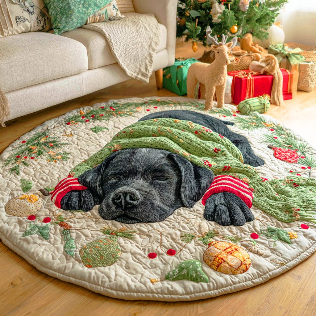 Labrador Winter Nap Round Mat Rug - Cute Pet Design | Animal Printed Home Decor
