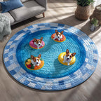 Lagoon Corgi Round Mat Rug - Cute Pet Design | Animal Printed Home Decor