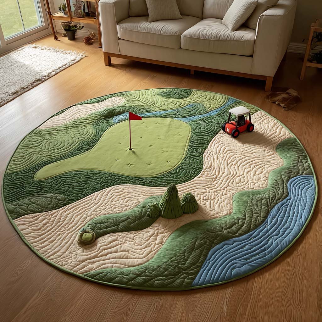 Lagoon Golf Hole Round Mat Rug - washable non-slip printed rug