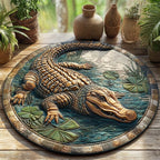 Lagoon Lurker Round Mat Rug - washable non-slip printed rug