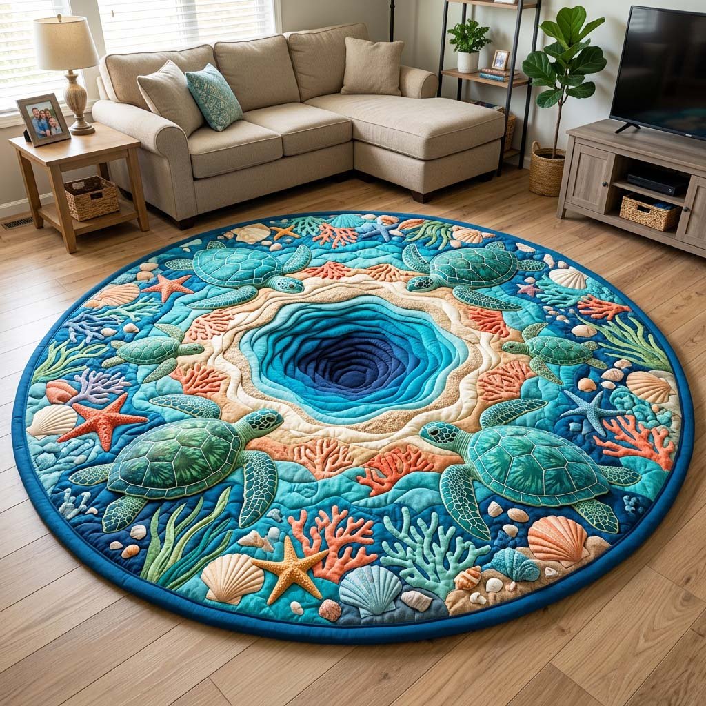 Lagoon Spiral Round Mat Rug - washable non-slip printed rug