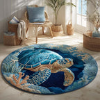 Lagoon Turtle Round Mat Rug - washable non-slip printed rug