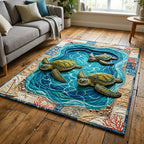 Lagoon Turtles area rug in a living room