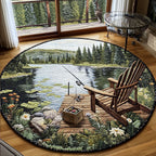 Lakeside Angling Round Mat Rug - washable non-slip printed rug