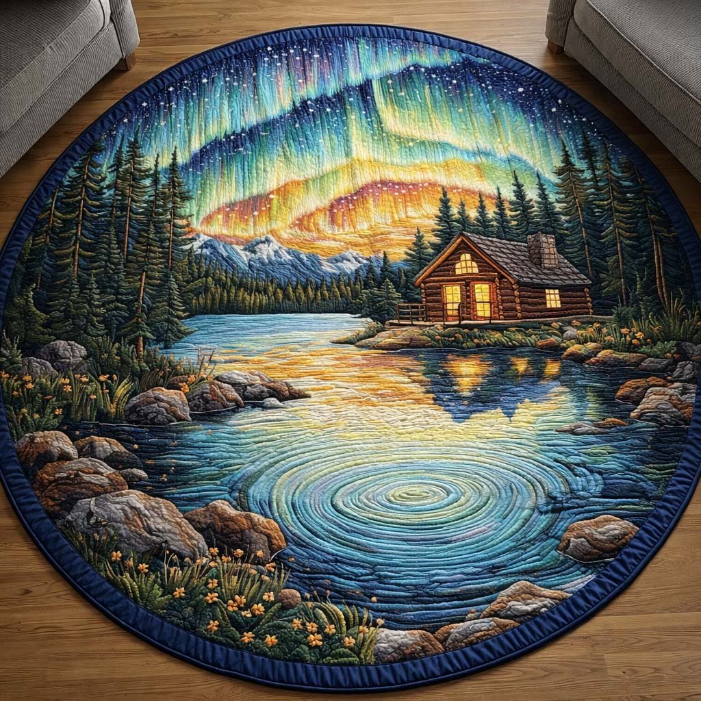 Lakeside Aurora Round Mat Rug - washable non-slip printed rug
