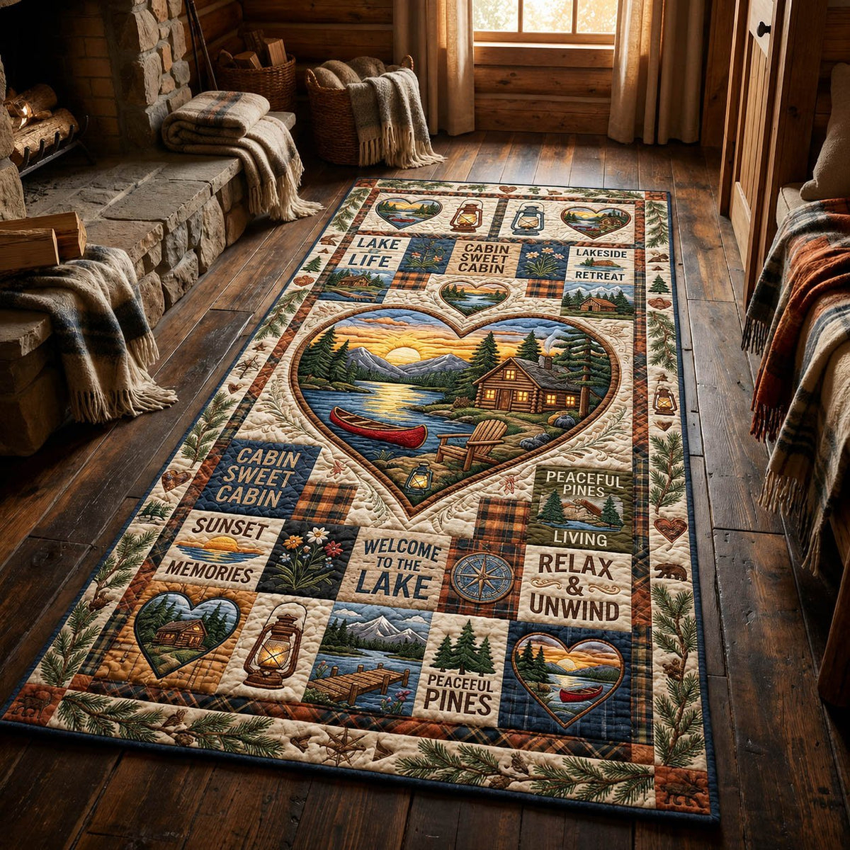 Lakeside Cabin Sunset Runner Rug - Nature Design | Serene Runner Rug