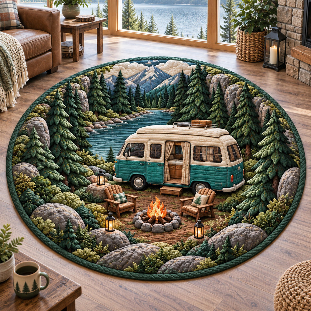 Lakeside Roamer Round Mat Rug - Nature Design | Serene Home Decor - washable non-slip printed rug