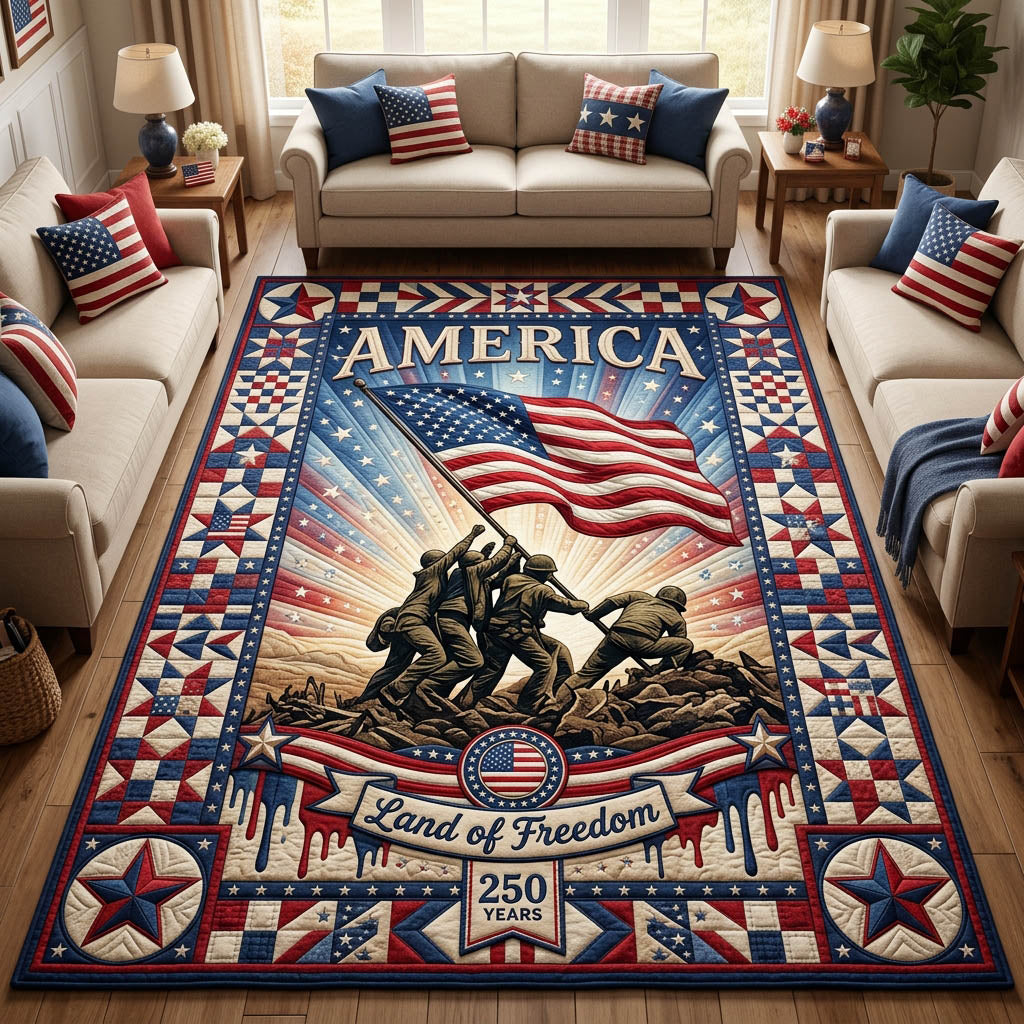 Land Of Freedom area rug in a living room