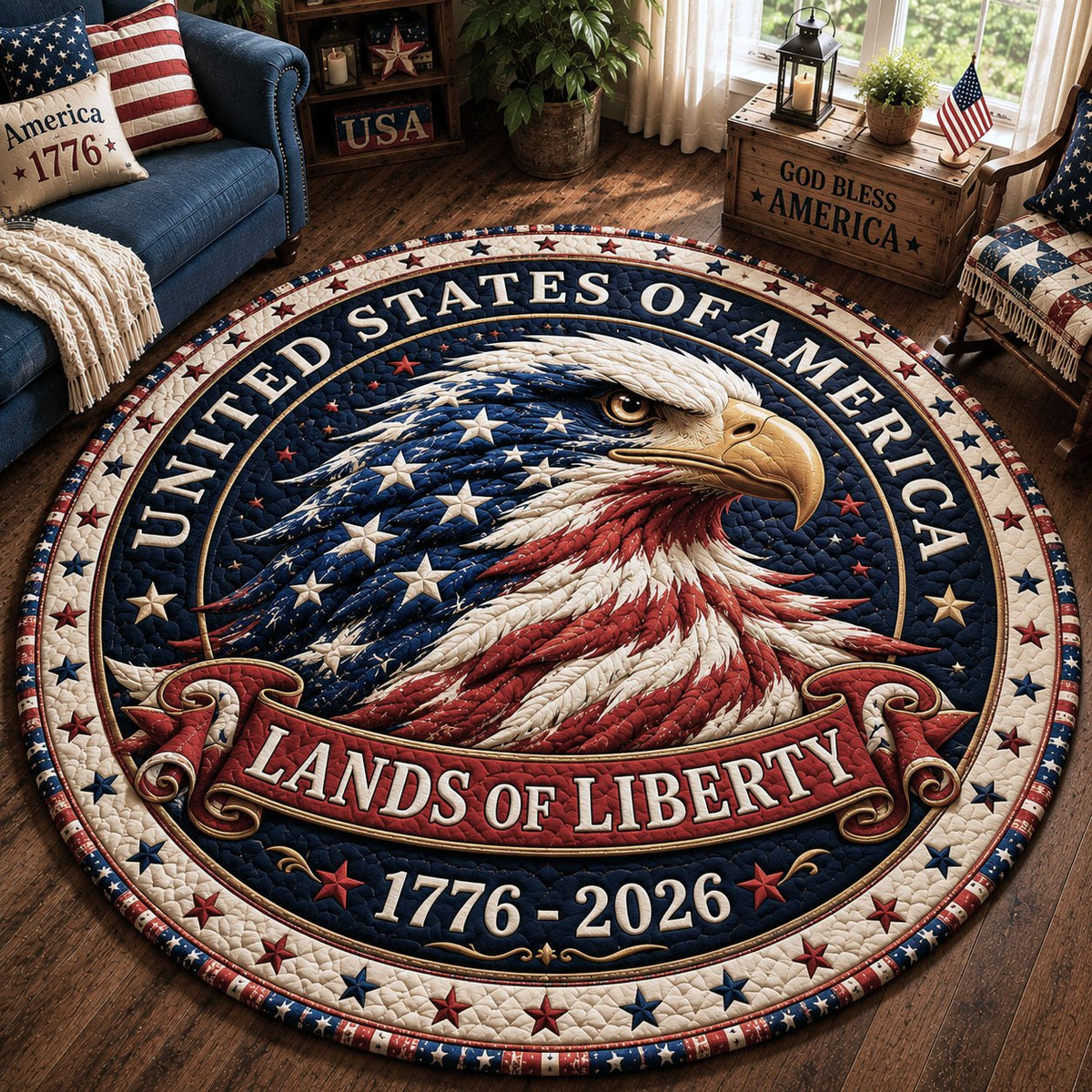 Land of Liberty Round Mat Rug - washable non-slip printed rug