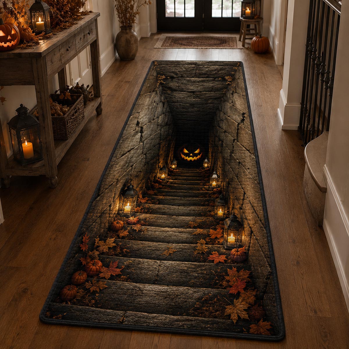 Lantern Descent Runner Rug - Nature Design | Serene Runner Rug (Design 1) - washable non-slip printed rug