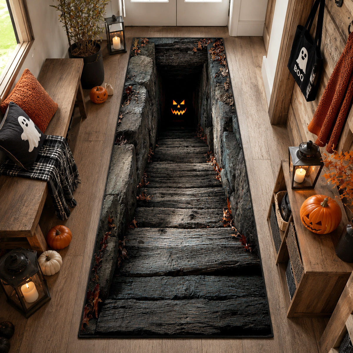 Lantern Hollow Runner Rug - Nature Design | Serene Runner Rug (Design 1) - washable non-slip printed rug