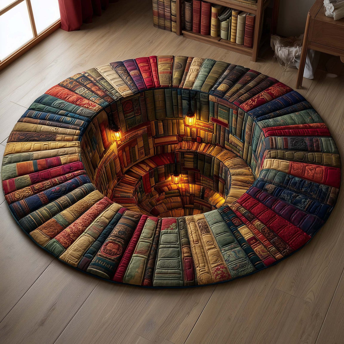 Lantern Library Round Mat Rug - washable non-slip printed rug