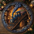 Lantern Valley Train Ride Round Mat Rug - washable non-slip printed rug