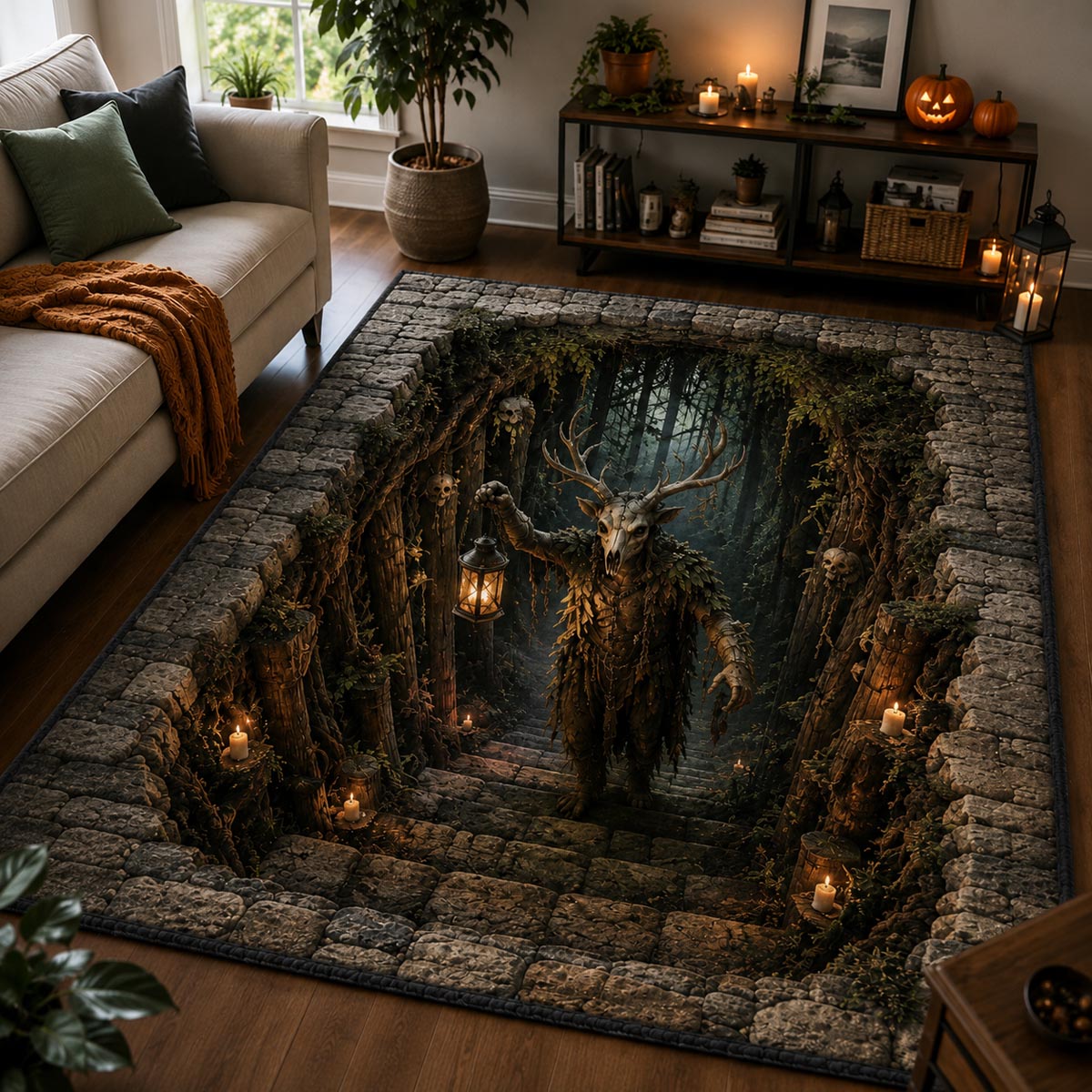 Lantern Warden area rug in a living room