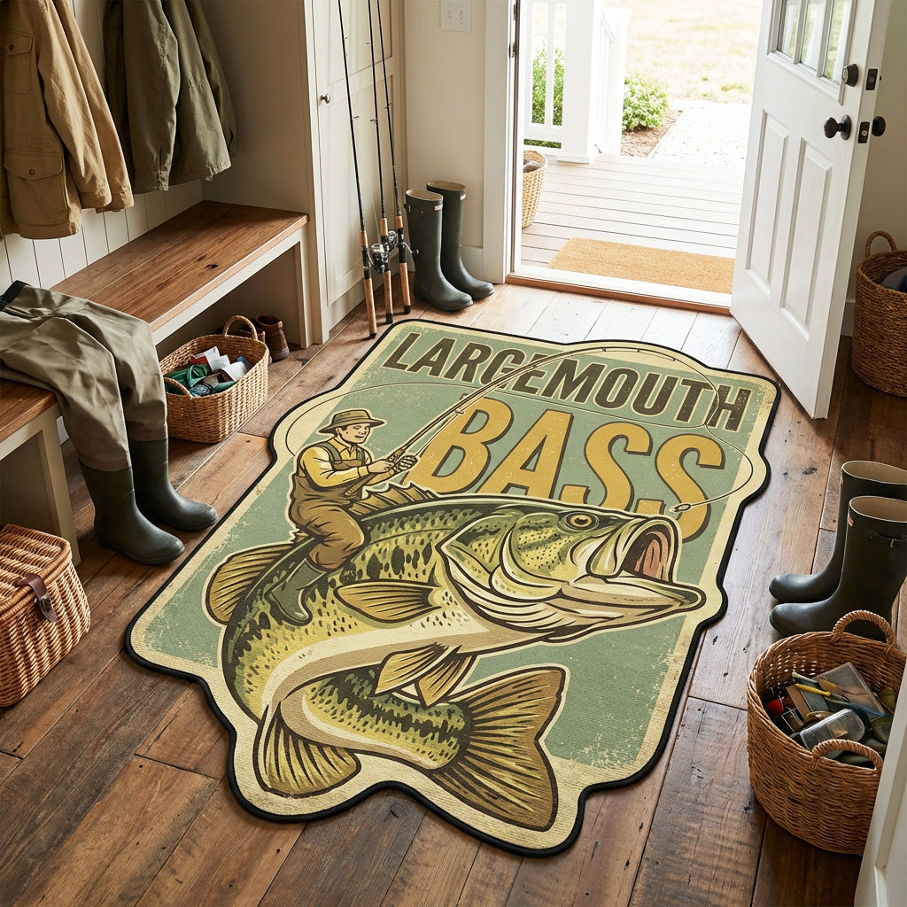 Largemouth Bass Custom Shape Area Rug - Cute Animal Design | Die-Cut Non-Slip Rug - washable non-slip printed rug