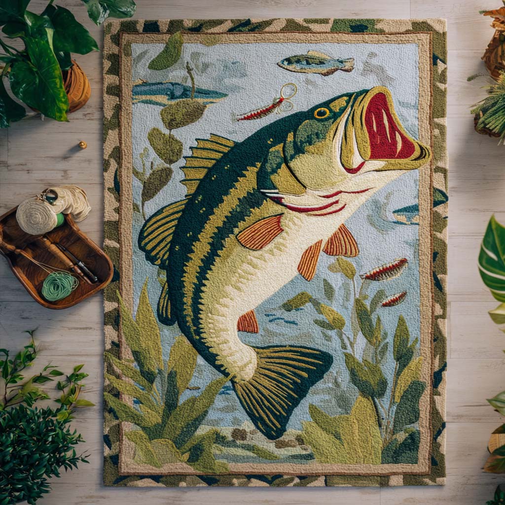 Largemouth Legend area rug in a living room