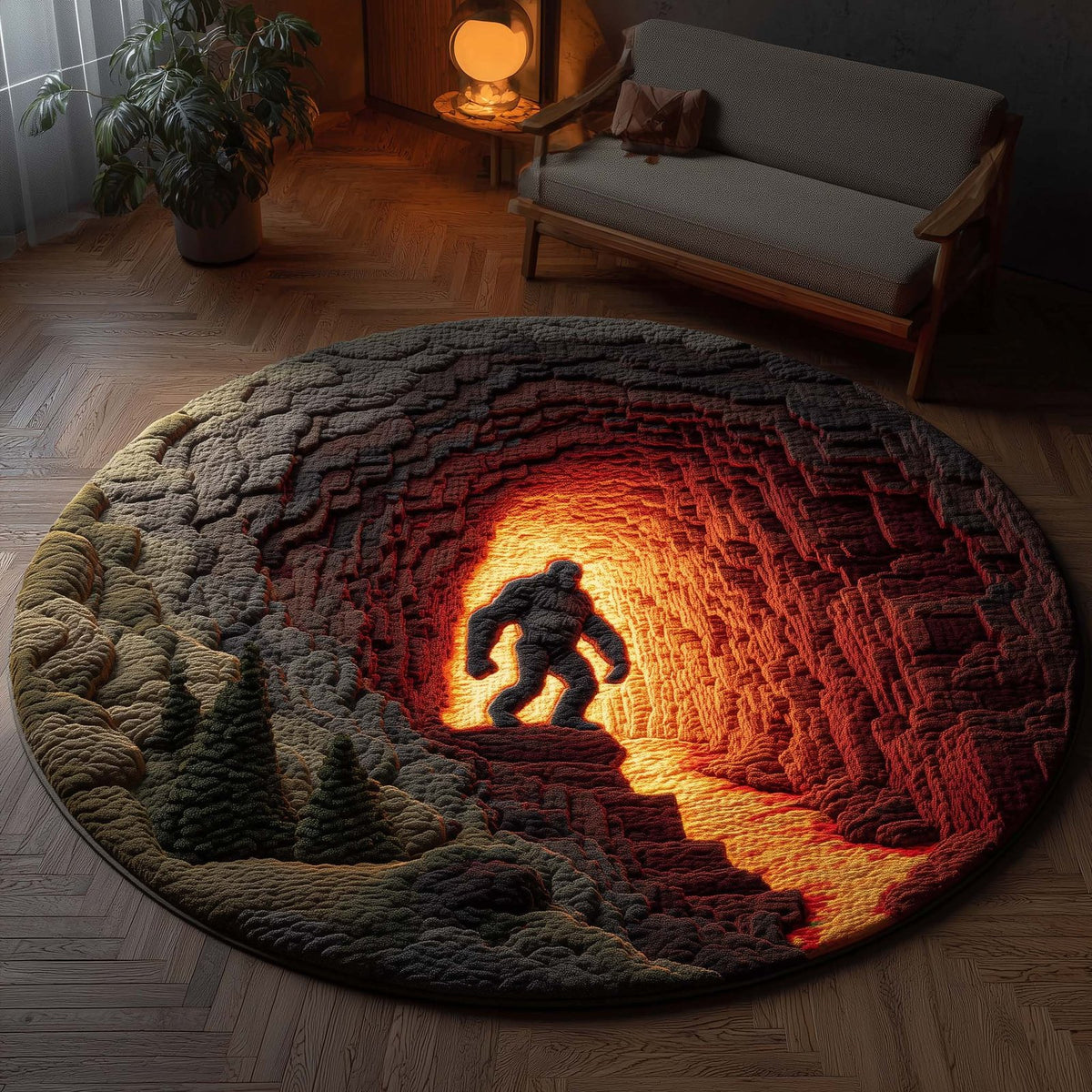 Lava Canyon Bigfoot Round Mat Rug - washable non-slip printed rug