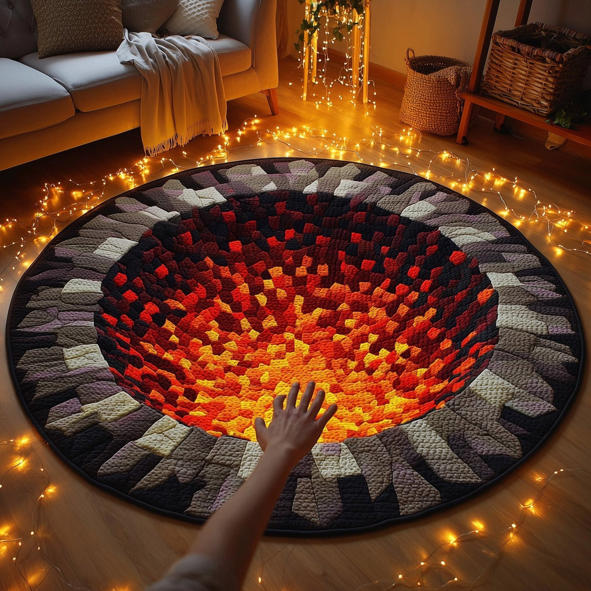 Lava Hole Round Mat Rug - washable non-slip printed rug