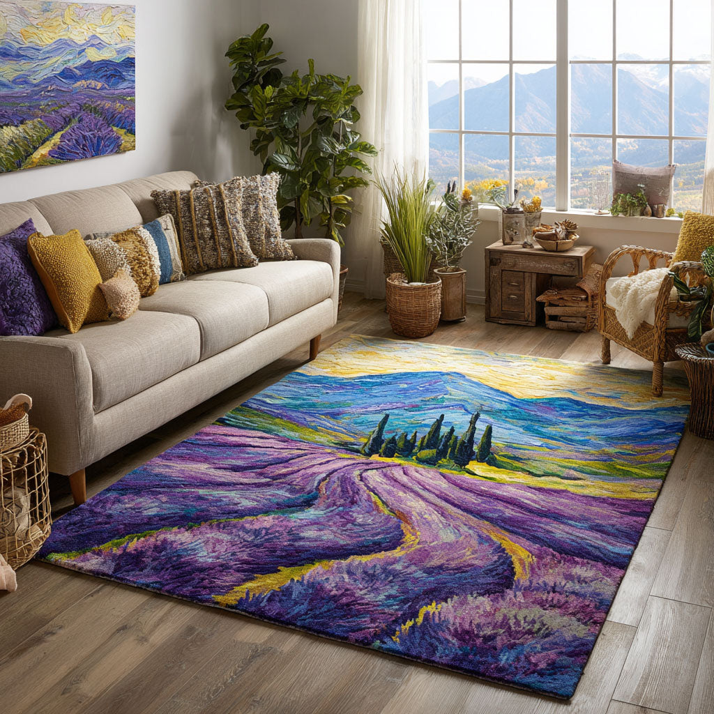 Lavender Dream area rug in a living room