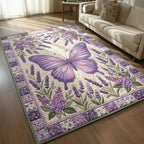 Lavender Dream Butterfly area rug in a living room