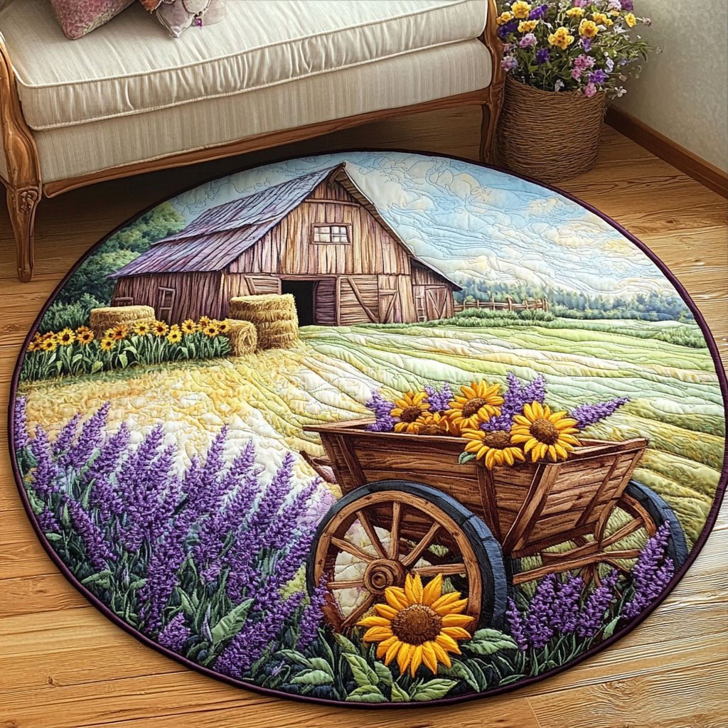 Lavender Farm Cart Round Mat Rug - washable non-slip printed rug