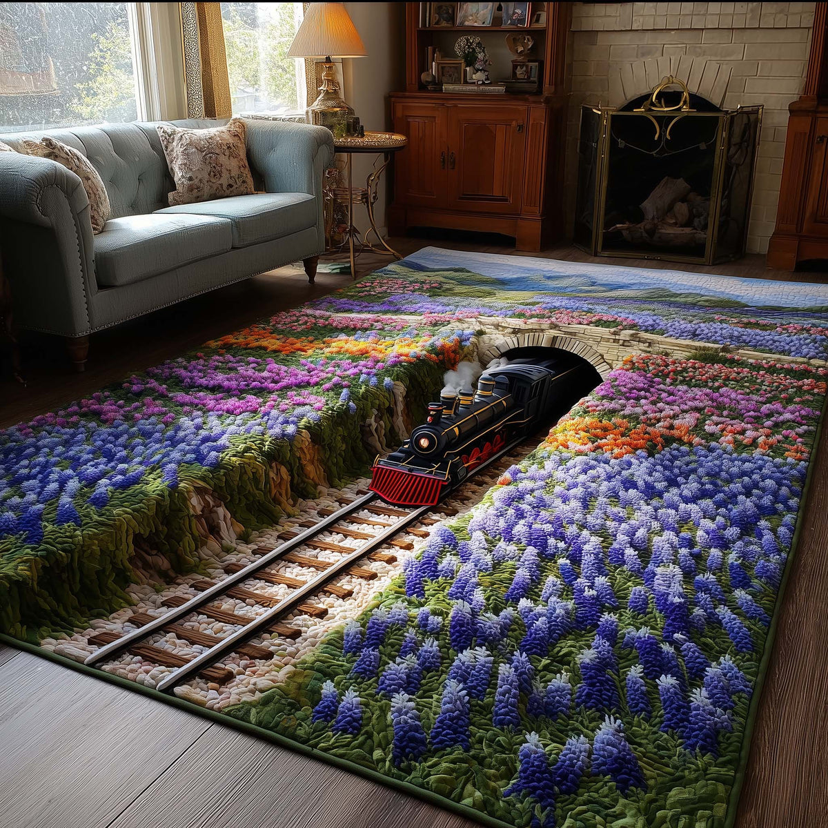 Lavender Field Express area rug in a living room