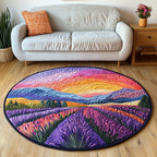 Lavender Fields Round Mat Rug - washable non-slip printed rug