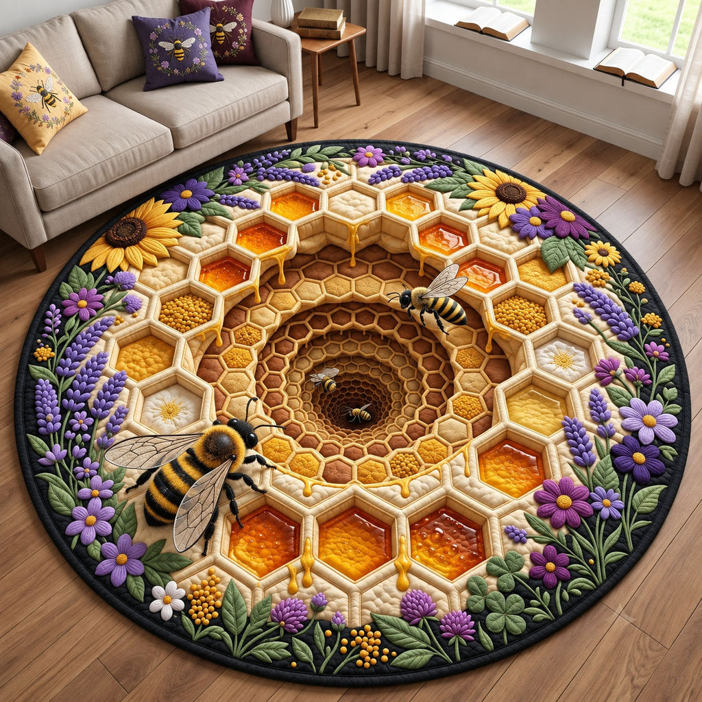 Lavender Honeycomb Round Mat Rug - Nature Design | Serene Home Decor - washable non-slip printed rug
