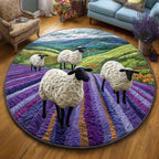 Lavender Meadow Round Mat Rug - washable non-slip printed rug
