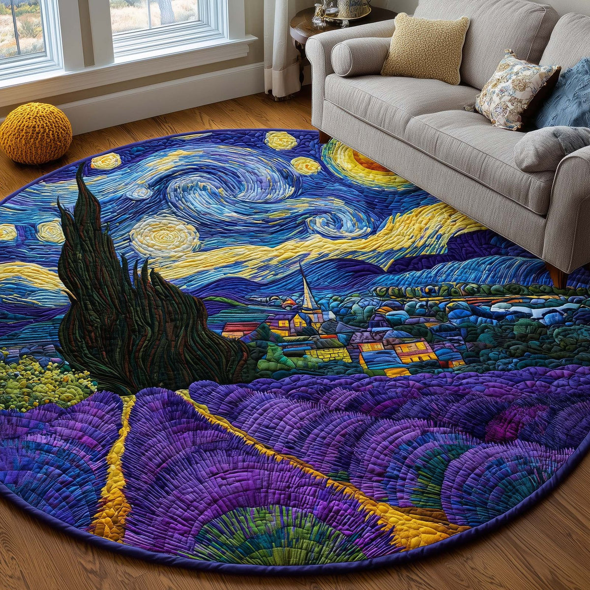 Lavender Night Sky Round Mat Rug - washable non-slip printed rug