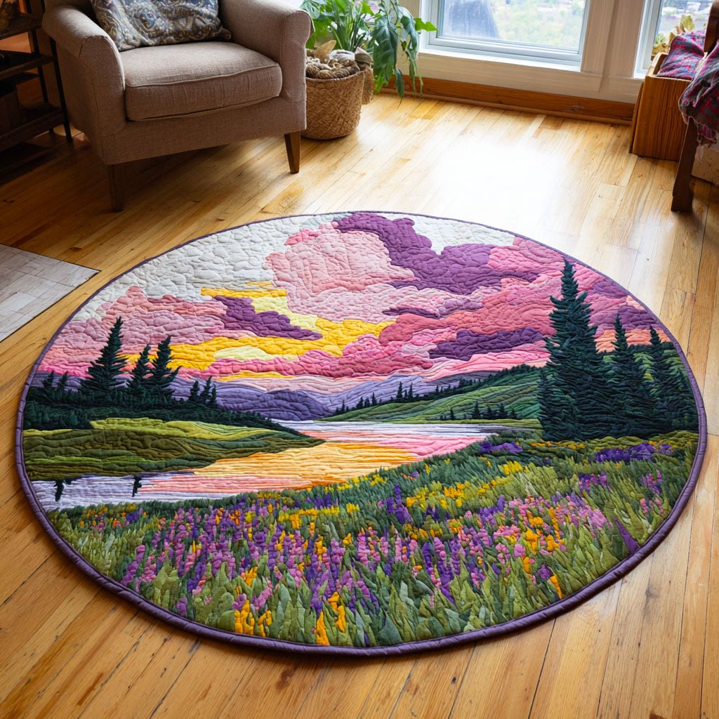 Lavender Sunset Round Mat Rug - washable non-slip printed rug