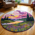 Lavender Sunset Round Mat Rug - washable non-slip printed rug