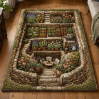 Layered Garden Terrace area rug in a living room