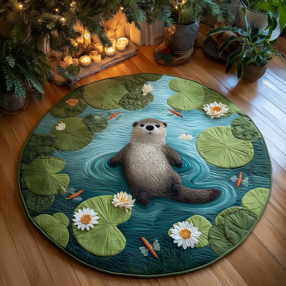 Lazy Otter Lagoon Round Mat Rug - washable non-slip printed rug