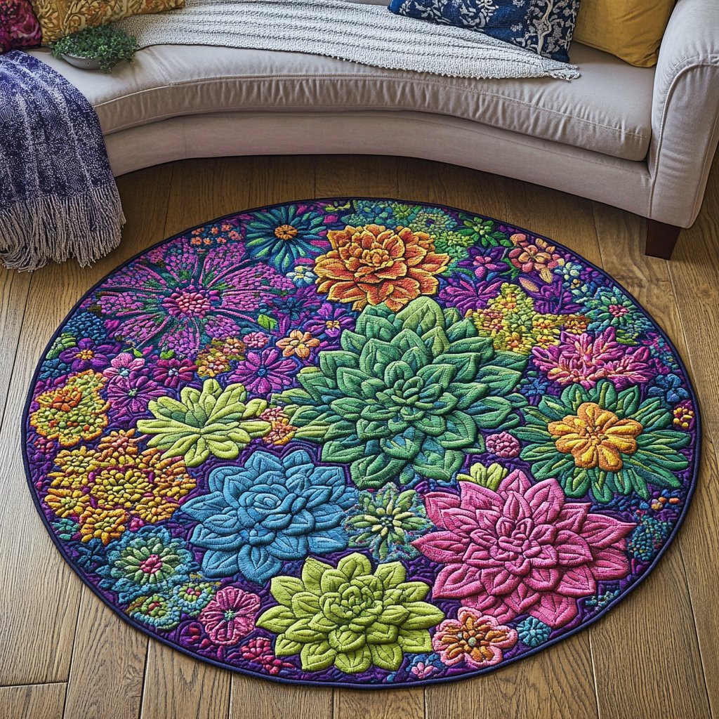 Leaf Bliss Round Mat Rug - washable non-slip printed rug