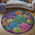 Leaf Bliss Round Mat Rug - washable non-slip printed rug