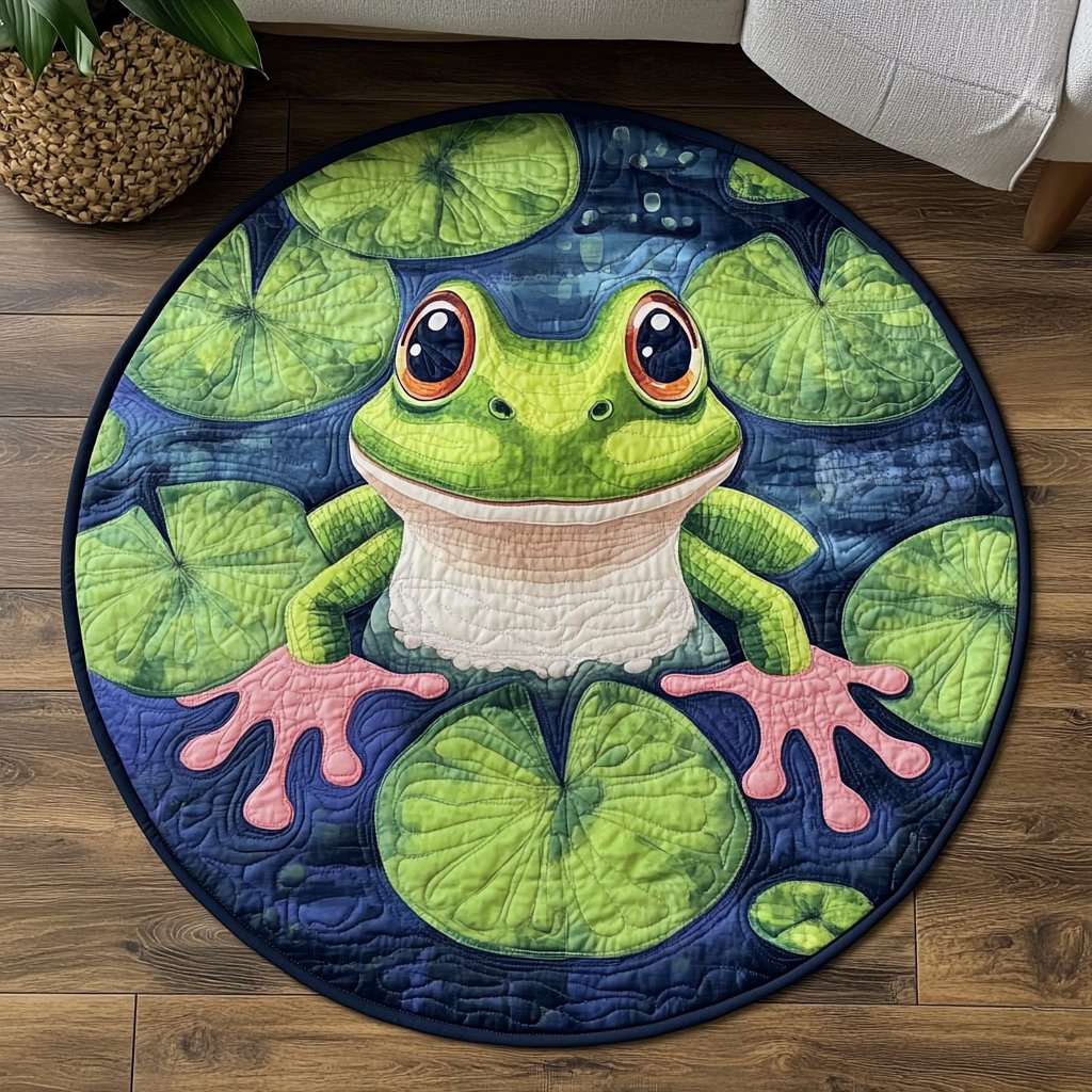 Leafy Frog Round Mat Rug - washable non-slip printed rug