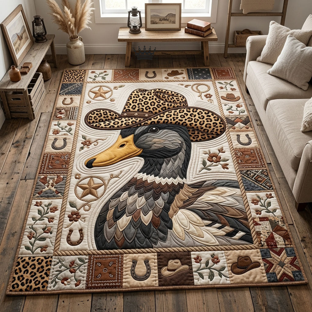 Leopard Mallard Duck area rug in a living room