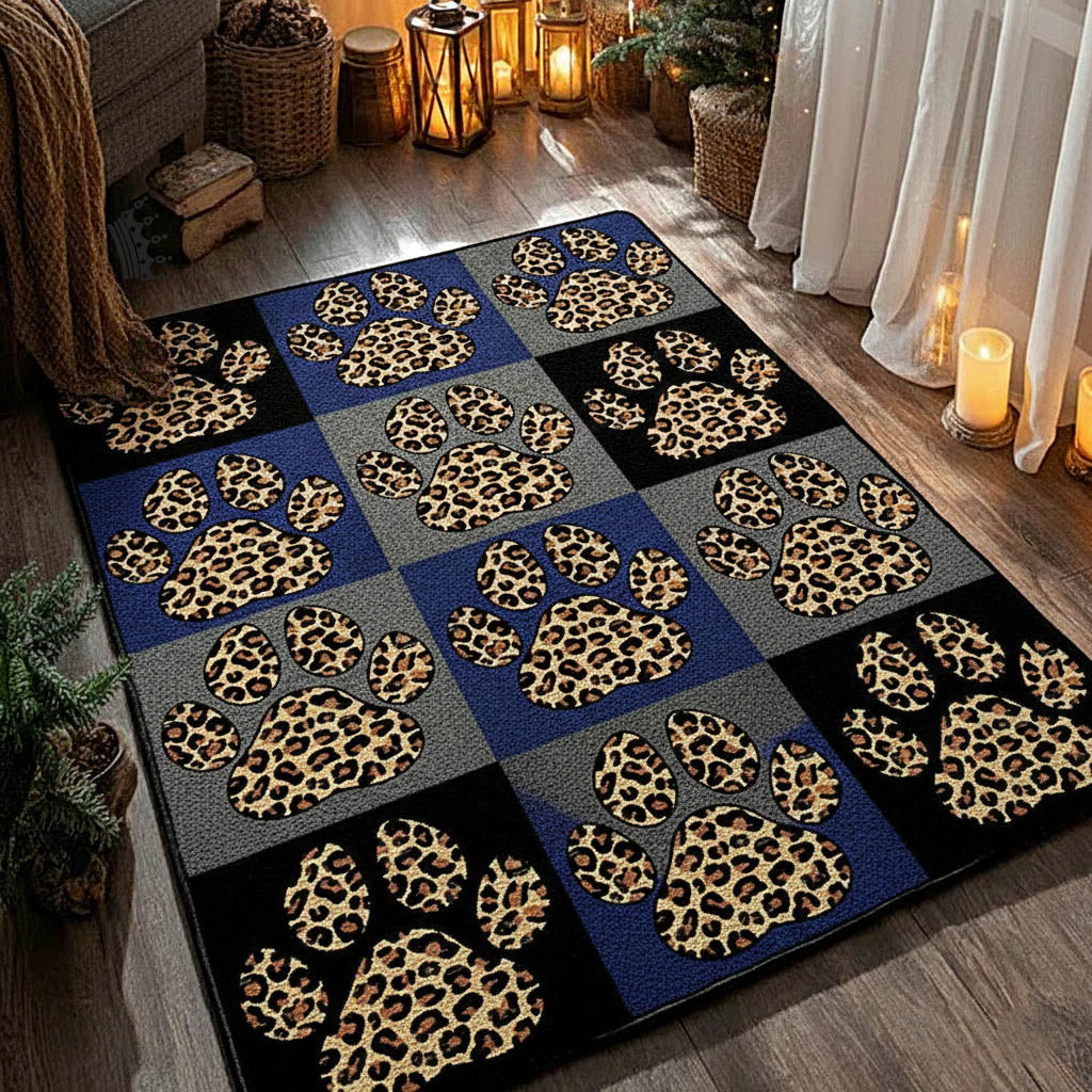 Leopard Paw area rug in a living room