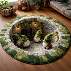 Leprechaun Stone Well Round Mat Rug - washable non-slip printed rug