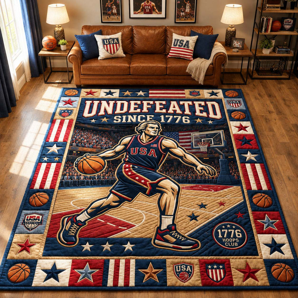 Liberty Basketball Star area rug in a living room