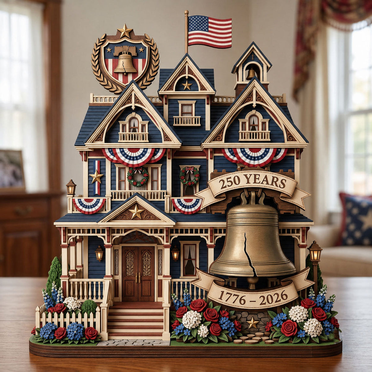 Liberty Bell House wooden block, laser-cut 3-layer wood