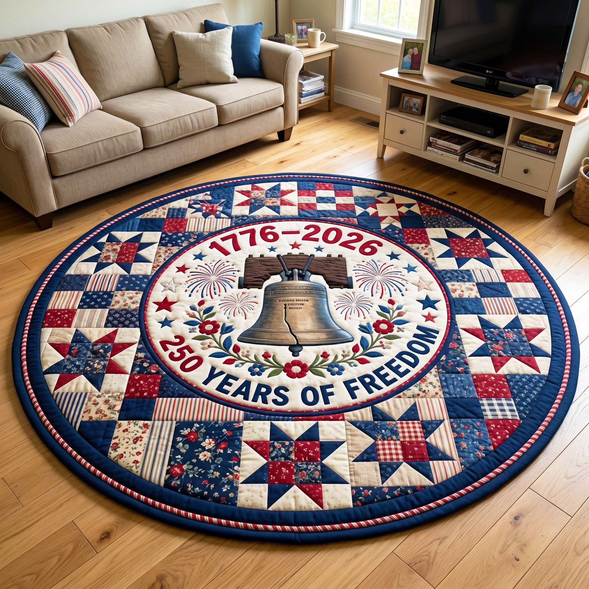 Liberty Bell Round Mat Rug - washable non-slip printed rug