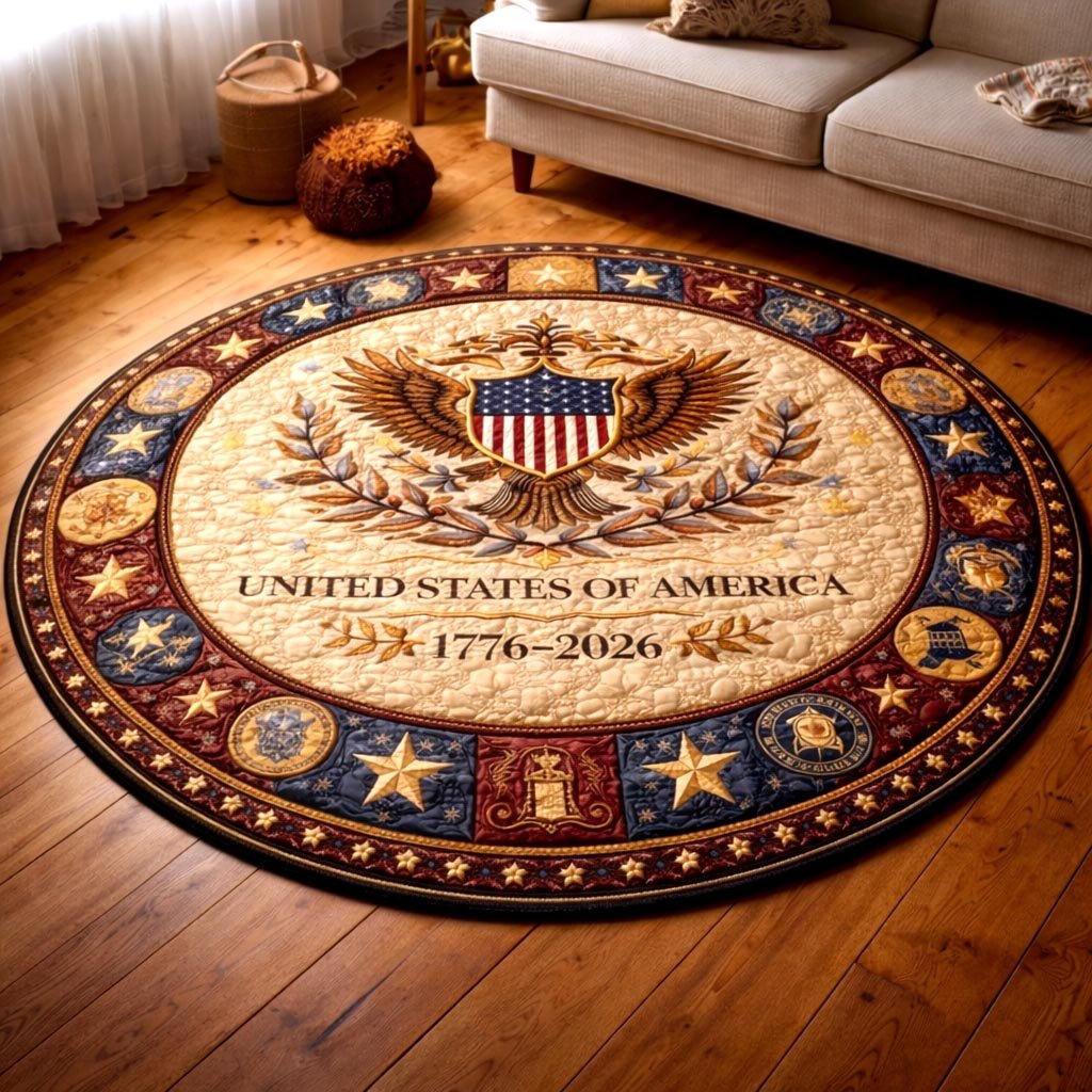Liberty Stars Round Mat Rug - washable non-slip printed rug