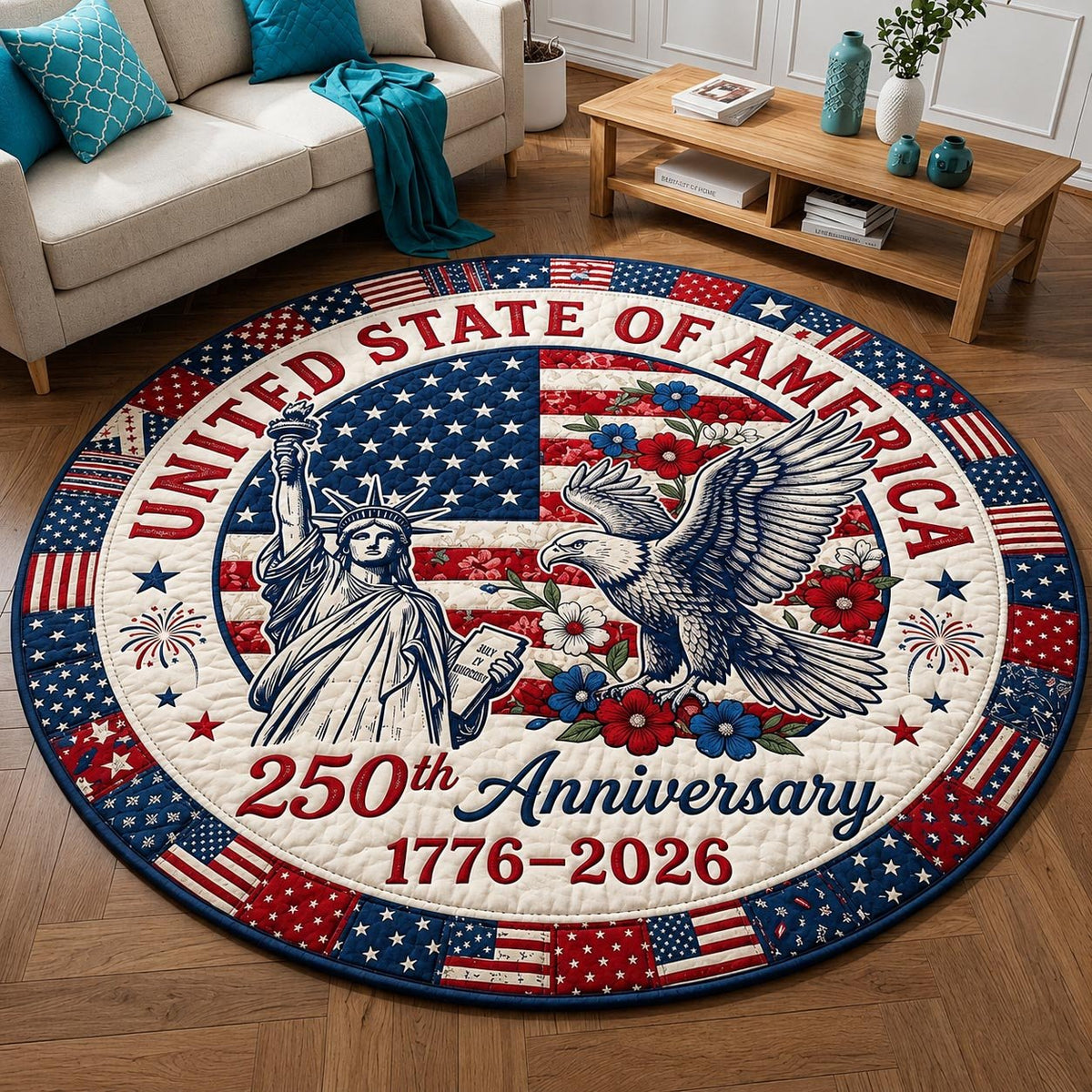 Liberty Voices Round Mat Rug - washable non-slip printed rug