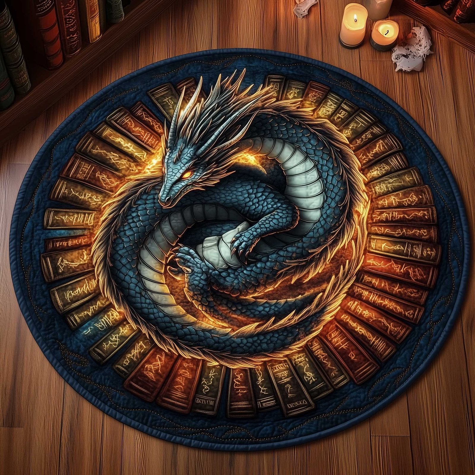 Library Dragon Round Mat Rug - Nature Design | Serene Home Decor