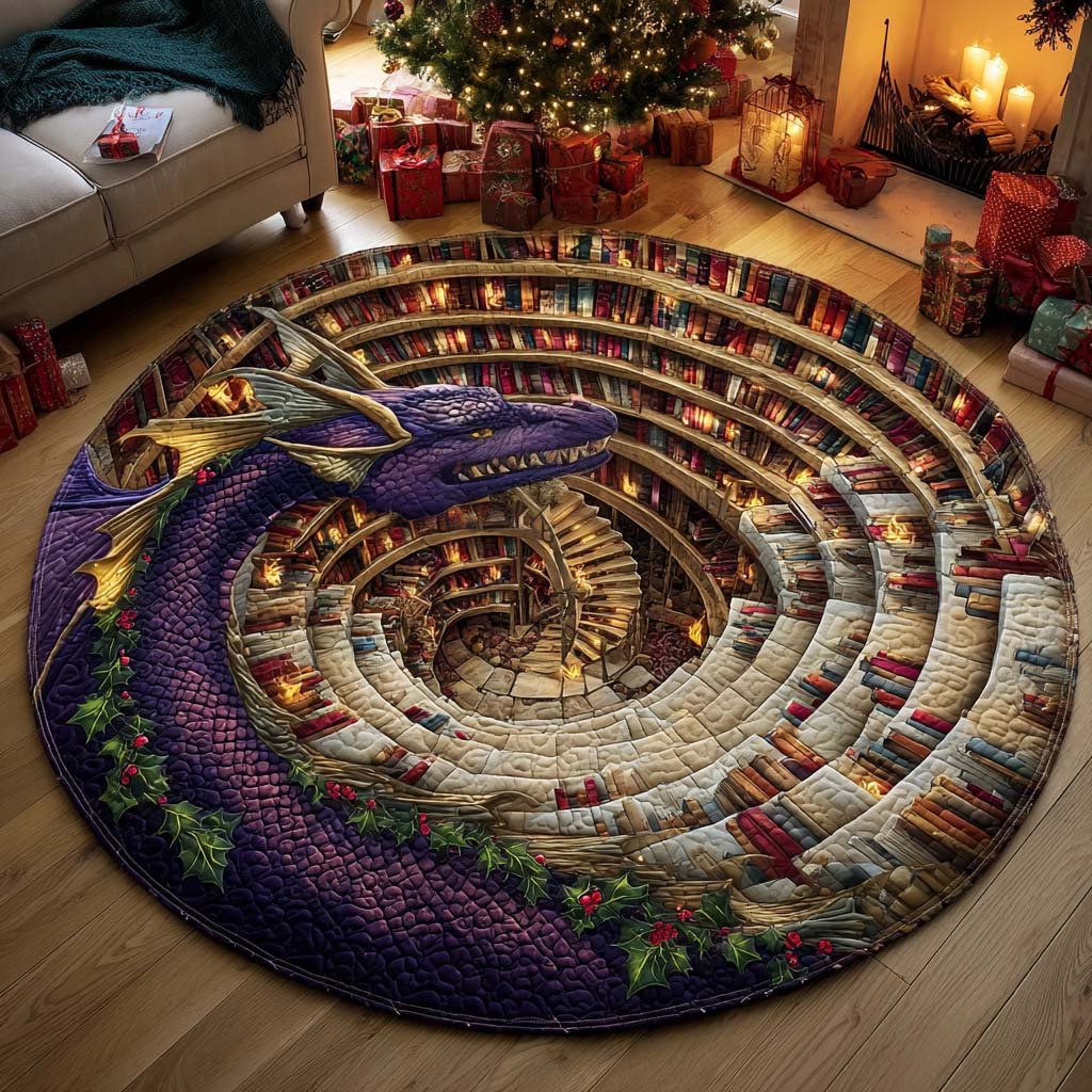 Library Dragon Round Mat Rug - Nature Design | Serene Home Decor